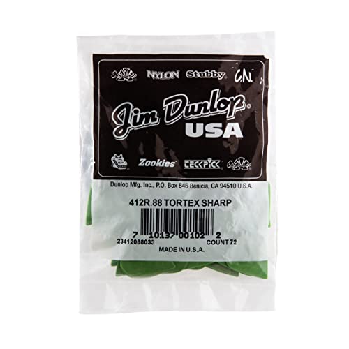 Dunlop Tortex Sharp Guitar Picks .88Mm Green 72 Pack