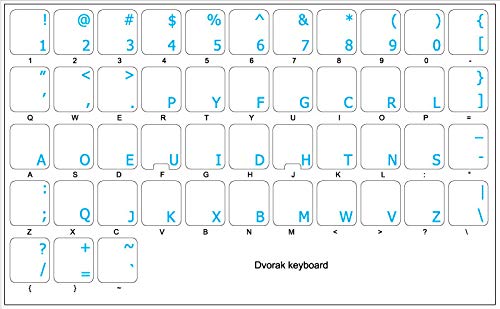 4Keyboard Dvorak Simplified Keyboard Labels Layout With Blue Lettering Transparent Background For Desktop, Laptop And Notebook