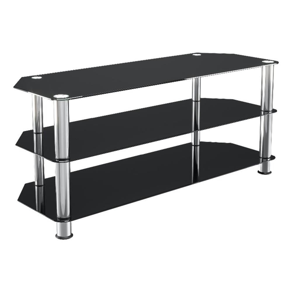 Avf Transitional Steel And Glass Tv Stand For Up To 55' Tvs In Black/Chrome