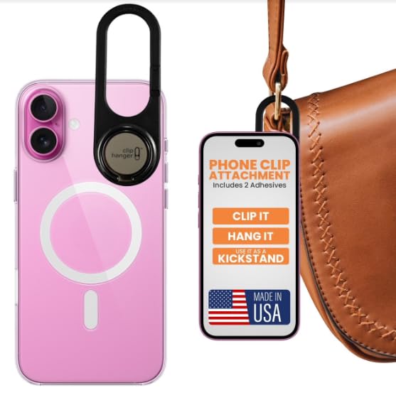 Cliphanger PIVIT with Black Kickstand Holder & Grip for Hand - Finger Loop for Phone Case - Secure Phone Accessories for Texting