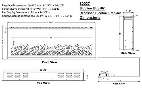 Touchstone Sideline Elite Smart 60    Wifi Enabled Electric Fireplace   In Wall Recessed   60 Color Combinations   1500/750 Watt
