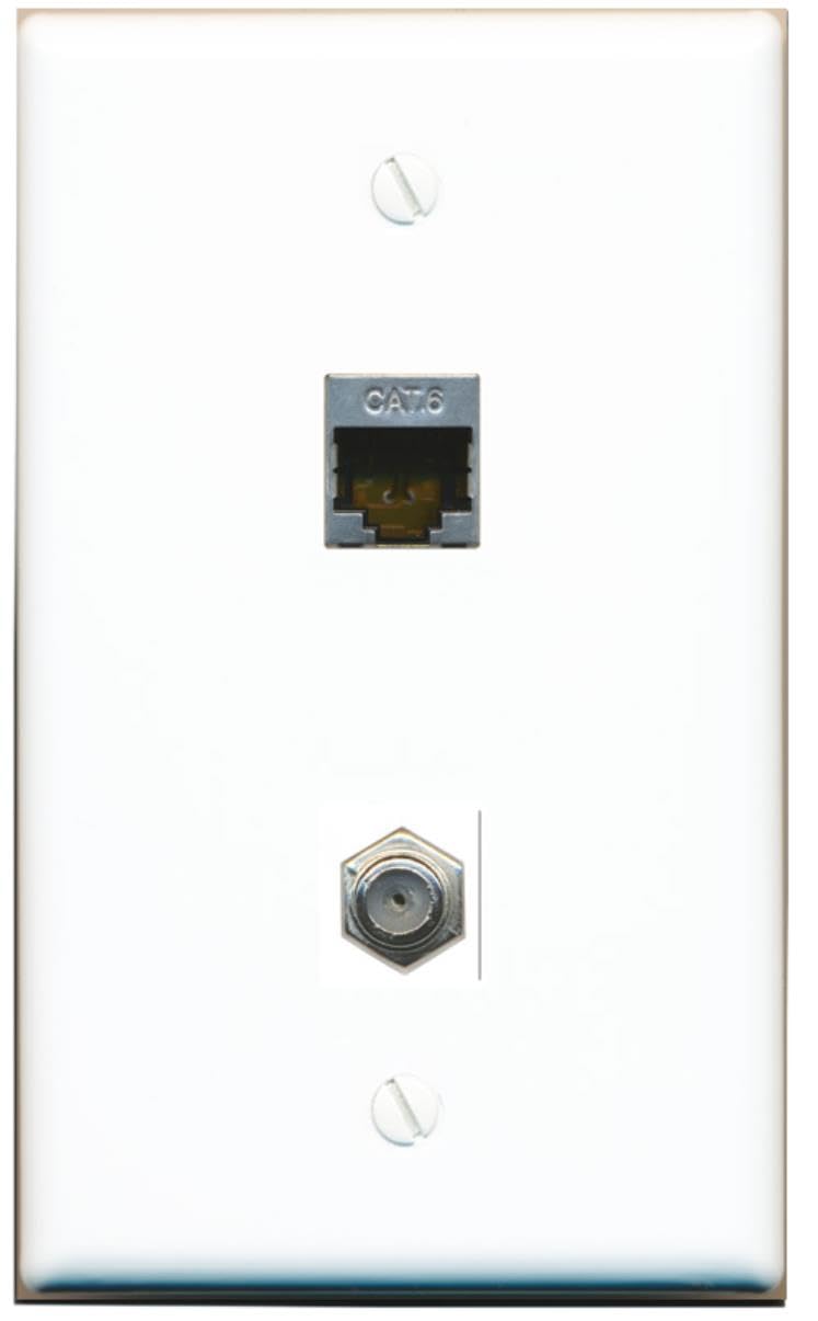 Riteav 1 Gang Wall Plate (White) 2 Port   Cat6 (Shielded) Coax (White)   Bracket Included