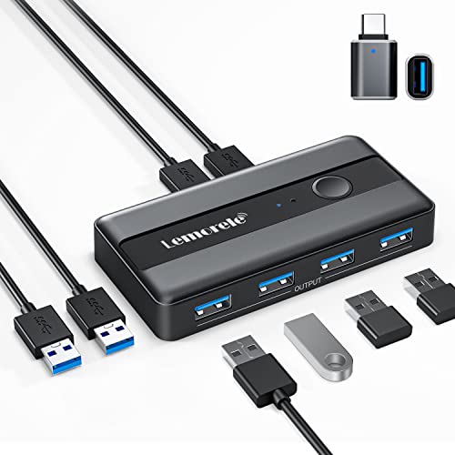 Lemorele Usb 3.0 Switch Selector 2 Computers Sharing 4 Usb Devices 4Port Usb Peripheral Switcher Box For Pc, Mouse, Keyboard, P