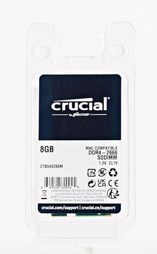 Crucial 8Gb Single Ddr4 2666 Mt/S (Pc4-21300) Cl19 Sodimm 260-Pin Unbuffered Memory For Mac, Ct8G4S266M