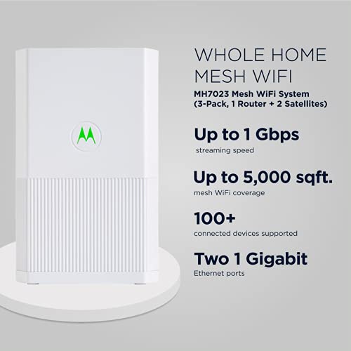 Motorola Mh7023 | Wifi Mesh System (3-Pack) | Replaces Router + Extender | Easy Setup, Network Protection, Parental Controls | A