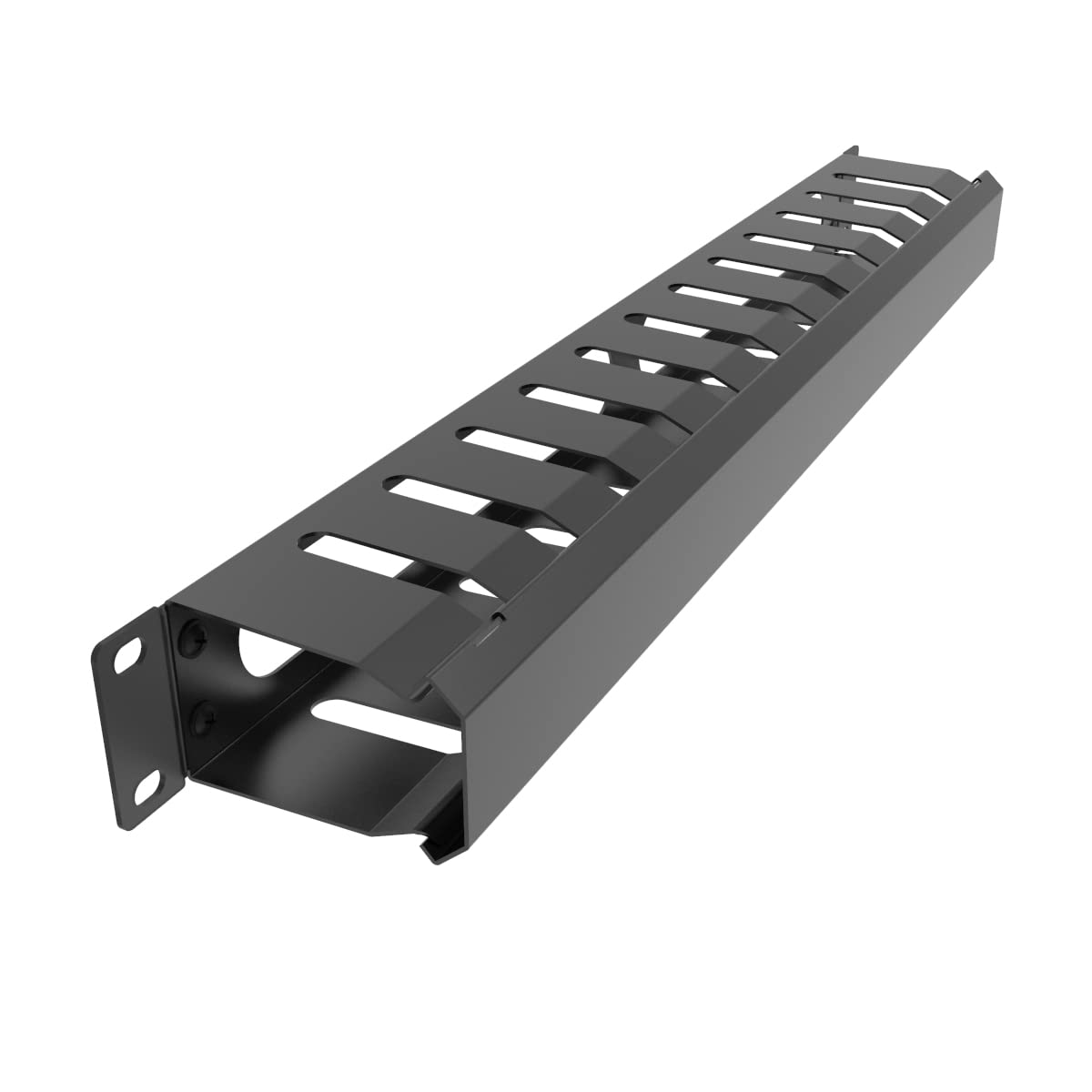 Jingchengmei All Metal 1U 19 Inch Server Rack Wire Management System Horizontal Rack Mount 12 Larger Slots Cable Manager (Ahmma1U12S, Black)