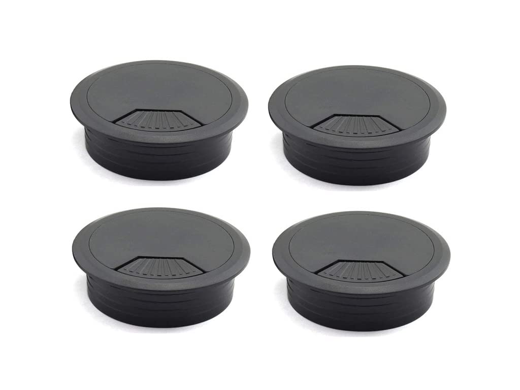 4Pcs 2 Inch Desk Wire Cord Cable Grommets Hole Cover For Office Pc Desk Cable Cord Organizer Plastic Cover Black (Black 4Pcs)
