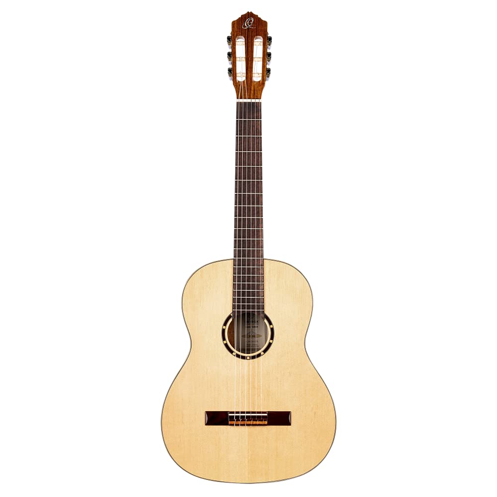 Ortega Guitars 6 String Family Series Full Size Nylon Classical Guitar W/Bag, Right, Spruce Top-Natural-Gloss, (R121G)