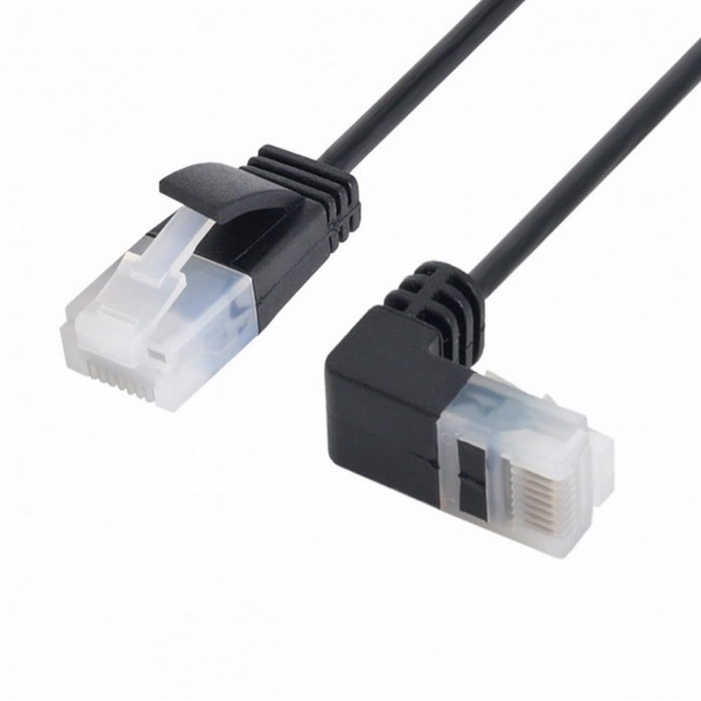 Cablecc Ultra Slim Cat6 Ethernet Cable Rj45 Down Angled To Straight Utp Network Cable Patch Cord 90 Degree Cat6A Lan For Laptop