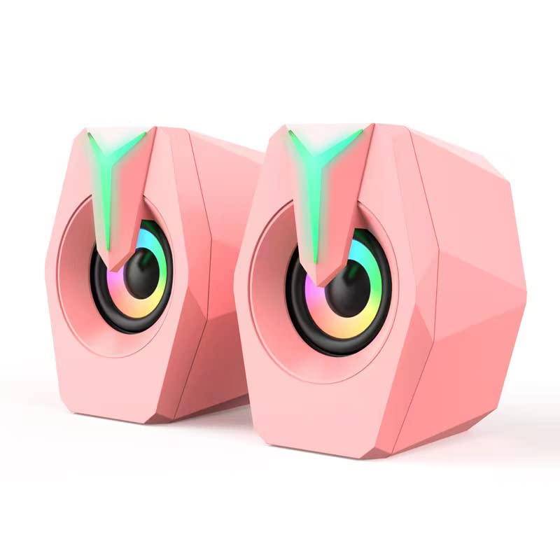 Computer Speaker Rgb Pink Game Led Speaker For Pc 2.0 Wired Usb Powered Stereo Volume Control Dual Channel Multimedia Aux 3.5Mm