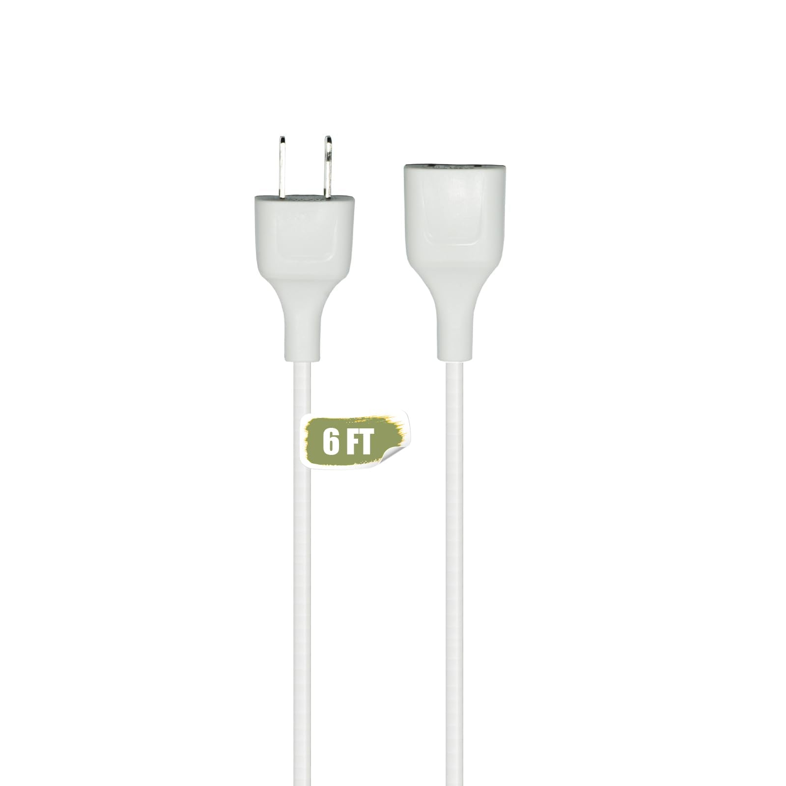 Jplenty White Extension Cord 6Ft Extension Cords Thin 2 Prong For Indoor Use Outdoor Use With Single Plug  Ideal For Christmas L