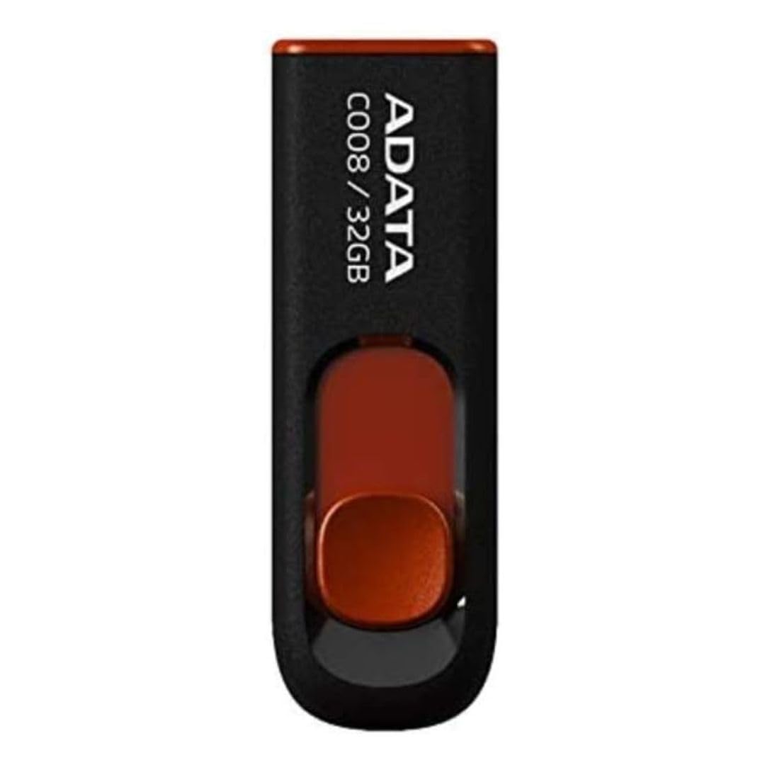 Adata C008 32Gb Usb 2.0 Retractable Capless Flash Drive, Black/Red (Ac008 32G Rkd)