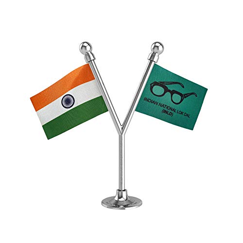 The Flag Corporation India & Inld Indian National Lok Dal Car Dashboard Flag 2In X 3In With A Plastic Liquid Chrome Base