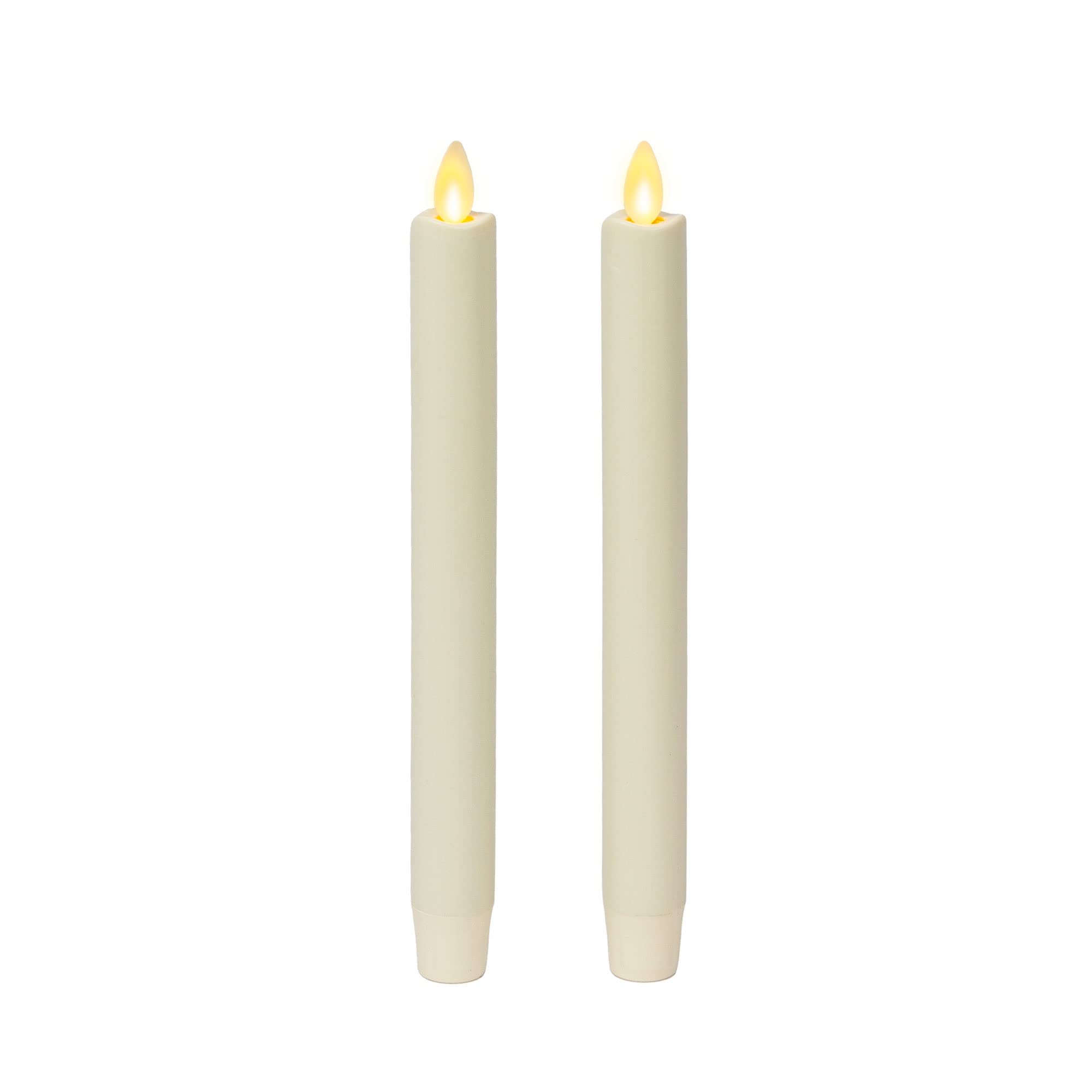 Luminara Set Of 2 Moving Flame Led Taper (1X9.75), Flameless Candle, Melted Edge, Smooth Wax, Unscented (White)