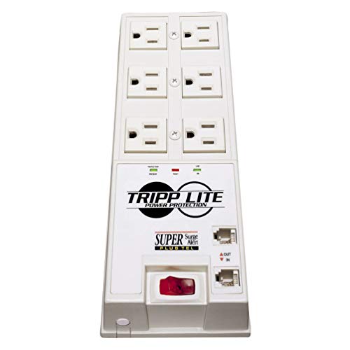 Tripp Lite 6 Outlet Surge Protector Power Strip, 6Ft Cord, Right Angle Plug, Tel/Dsl Protection, Rj11, 50,000 Insurance (Tr 6Fm)