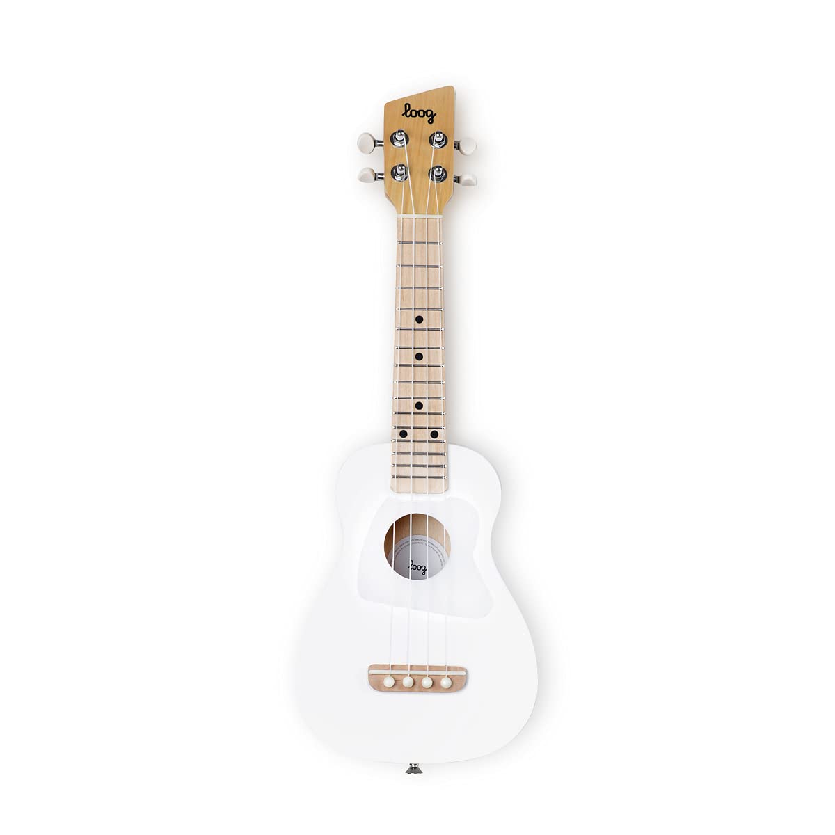 Loog Wood Soprano Ukulele For Kids & Beginners, App & Lessons, All Ages (White)