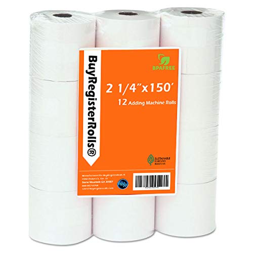 Buyregisterrolls (12 Rolls) 2 1/4 X 150 Ft White Adding Machine Tape Paper Rolls Premium One Ply Register/Adding Machine/Calcula