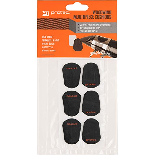 Protec Woodwind Mouthpiece Cushions, 6 Pack, Size Large, Thick (.8Mm), Black, Model Mcl8B