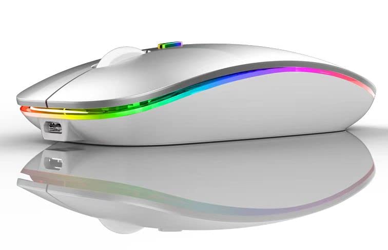 Neises Led Bluetooth Mouse,Bluetooth Mouse For Macbook Pro/Macbook Air/Imac/Mac/Ipad/Ipad Pro,Wireless Mouse For Macboook Air/Macbook Pro/Pc (Silver)