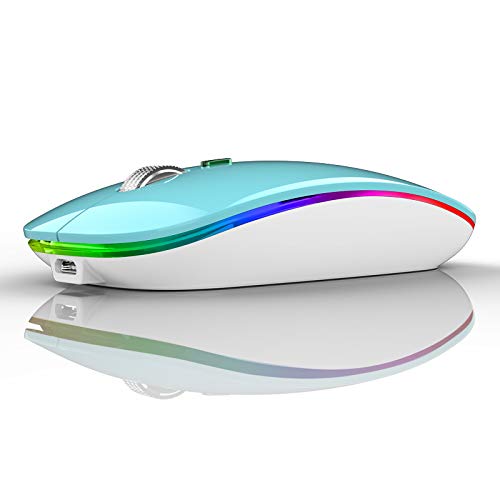 Tenmos Wireless Bluetooth Mouse, Led Slim (Bluetooth 5.1 + Usb) 2.4Ghz Rechargeable Silent Bluetooth Wireless Mouse With Type C Adapter For Laptop/Macbook/Ipad Os 13 And Above (Blue)