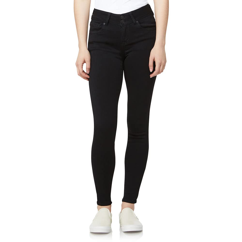 Wallflower Womens Ultra Skinny Mid-Rise Insta Soft Juniors Jeans (Standard And Plus), Blacklogan, 5 Long