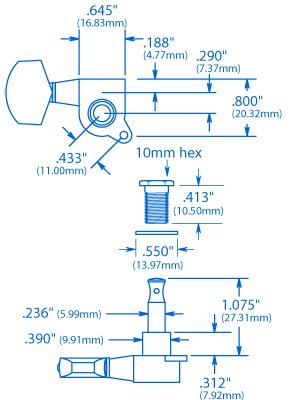 Gotoh Large Schaller Style Knob Tuning Machines, 3 Left & 3 Right, Chrome