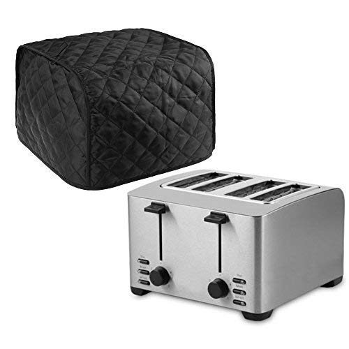 4 Slice Toaster Cover, Polyester Fabric Quilted Four Slice Toaster Appliance Dust Proof Cover For Kitchen Small Appliance Dust And Fingerprint Protection (Black)