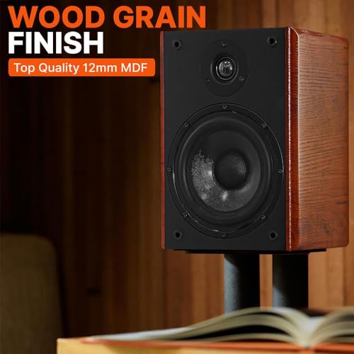 Pyle 6.5'' Home Wooden Bookshelf Speakers, 240W Max Power, 1'' Silk Dome Tweeter And Aluminum Voice Coils, Pair, Gold Plated 5 W