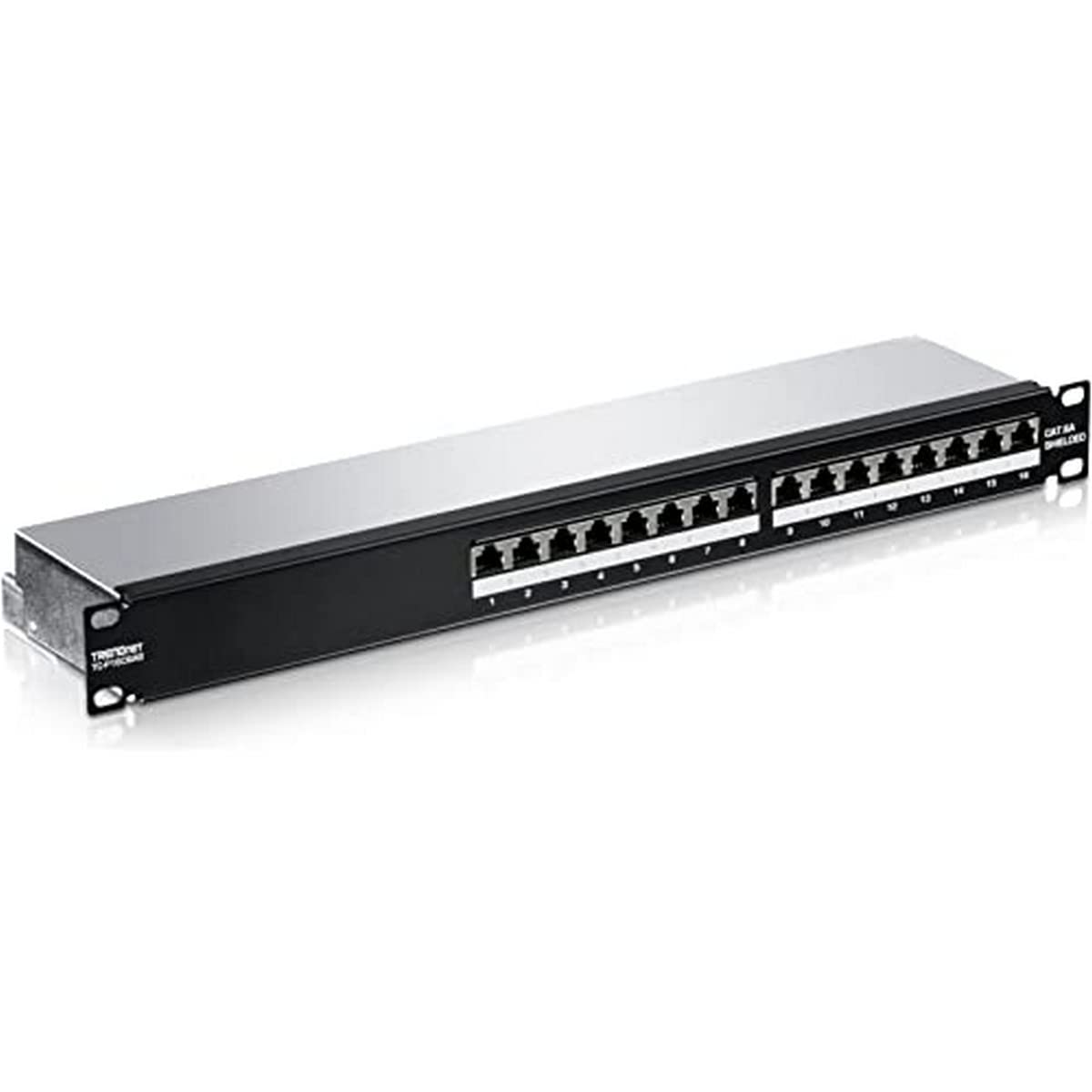 Trendnet 16 Port Cat6A Shielded Patch Panel, 1U 19' Metal Housing, 10G Ready, Cat5E,Cat6,Cat6A Compatible, Cable Management, Color Coded Labeling For T568A And T568B Wiring, Black, Tc P16C6As