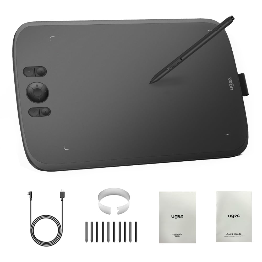 Ugee Graphics Drawing Tablet, M808 10X6.25 Inch Ultra Thin With 8 Customized Shortcut Keys, New Gen Battery Free Stylus Of 16K L