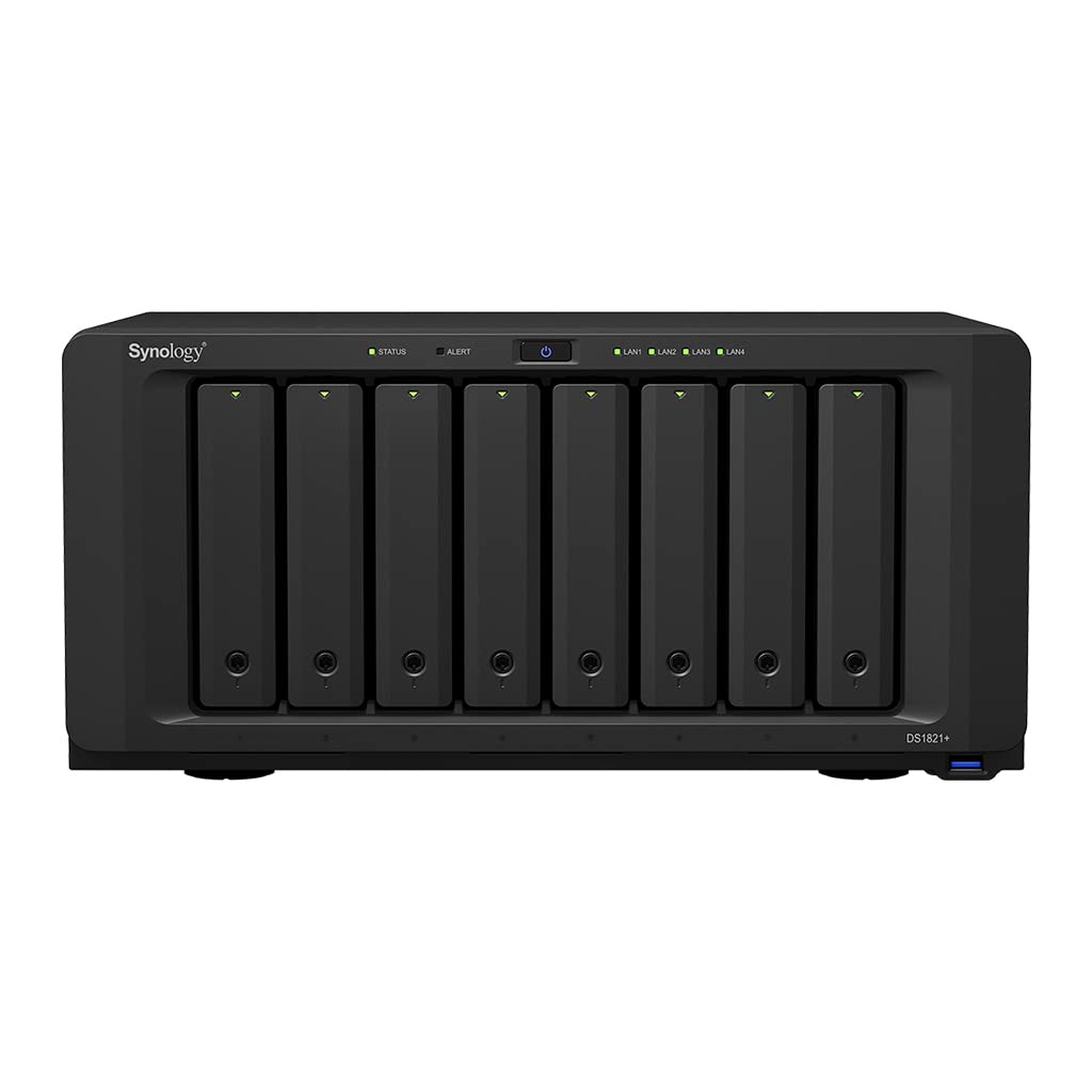 Synology Ds1821+ 8-Bay Diskstation Nas (Amd Ryzen V1500B Quad-Core 2,2 Ghz 4 Gb Ddr4 Ecc Sodimm 4 X 1 Gbe Rj-45 Lan-Port) 64Tb B