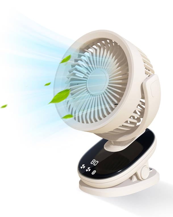 Duilog Portable Clip On Fan Rechargeable, 10 Speeds Usb Fan, 2400Mah Battery Operated Desk Fan, Strong Airflow Sturdy Clamp For
