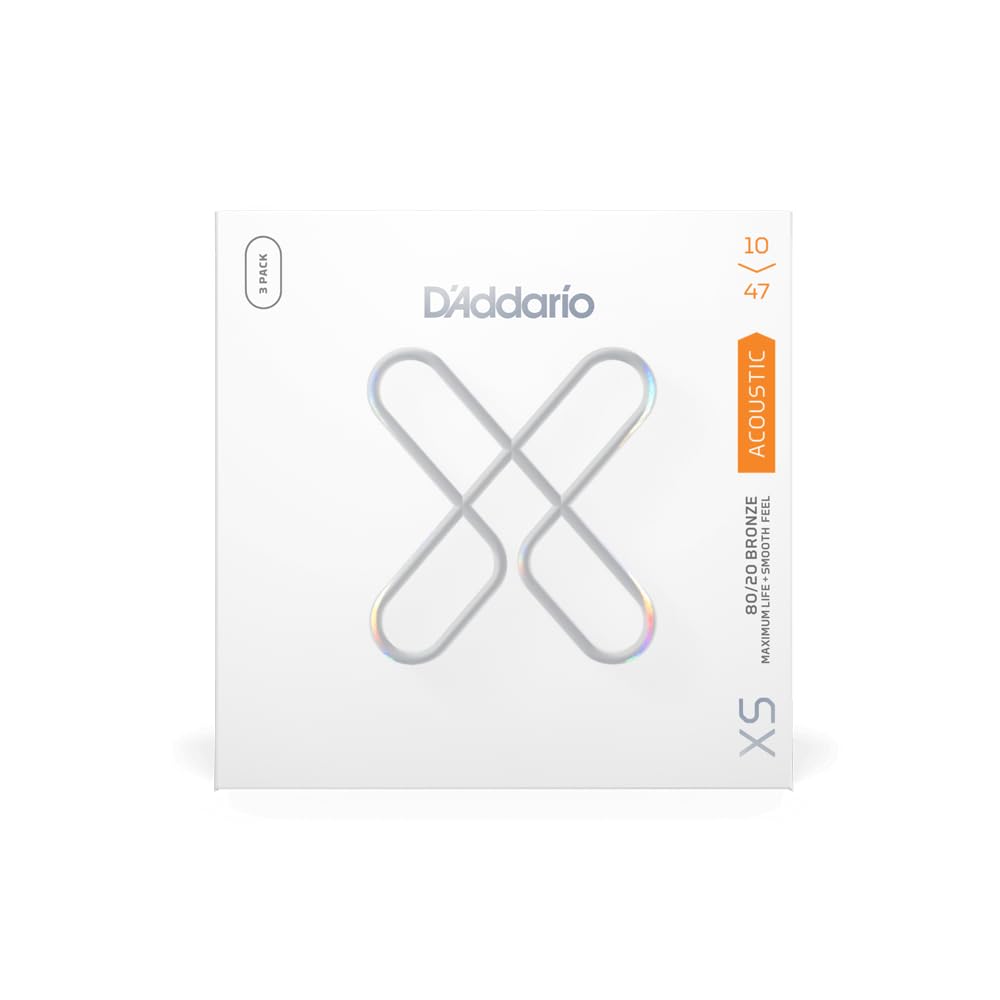 D'Addario Acoustic Guitar Strings, Xs 80/20 Bronze Coated, Xsabr1047 3P, Extra Light Gauge 10 47, 6 String Set, Pack Of 3