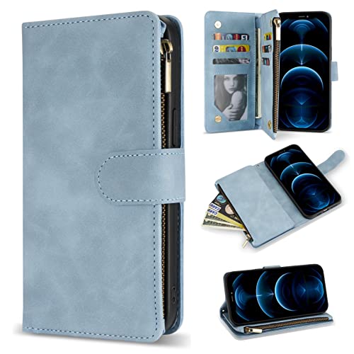 Zzxx Iphone 12 Pro Max Wallet Case With Card Slot Premium Soft Pu Leather Zipper Flip Folio Wallet With Wrist Strap Kickstand Pr