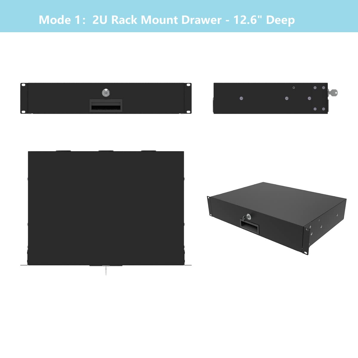 Qiaoyoubang 2U Server Cabinet Case 19 Inch Rack Mount Lockable Drawer With Key, 12.6 Inch Depth (2U)