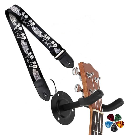 IMAGINEA Adjustable Guitar Strap with Guitar Hanger, DoubleSided Vintage Embroidered Guitar Belt for Acoustic, Electric Guitar,