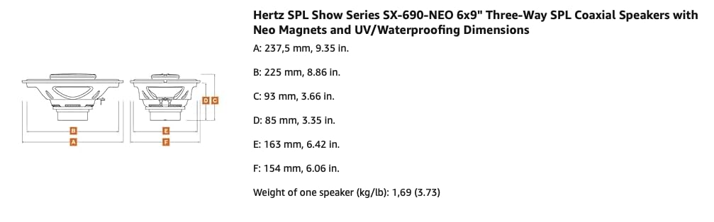 Hertz Spl Show Series Sx 690 Neo 6X9 Three Way Spl Coaxial Speakers With Neo Magnets And Uv/Waterproofing