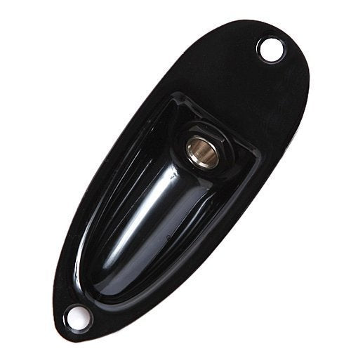 Musiclily Boat Style 1/4 Loaded Guitar Output Mono Jack Plug Socket Plate for Fender Strat Stratocater Electric Guitar, Black(Pa