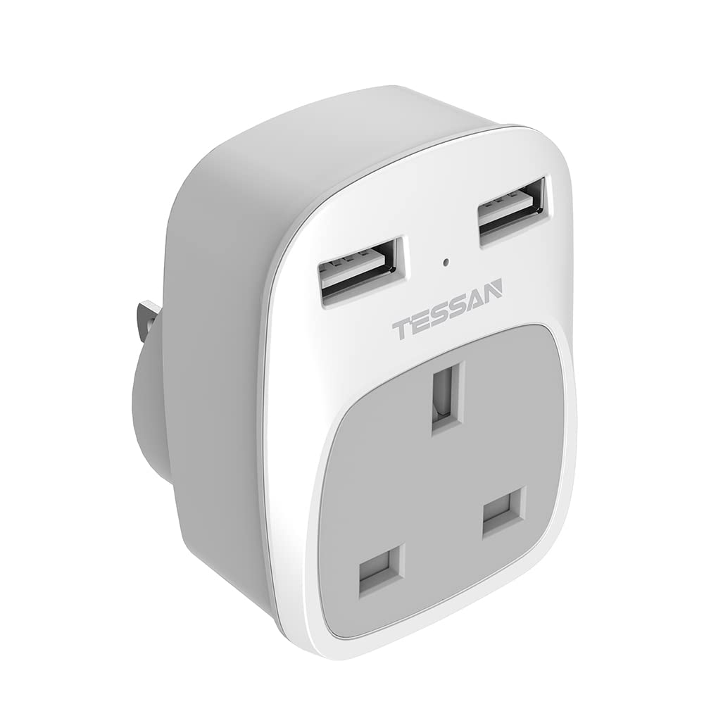 Tessan Uk To Us Plug Adapter, Uk Plug Adapter With Ac Outlet 2 Usb Ports, Uk Power Adapter Converts Type G Uk Ireland Singapore
