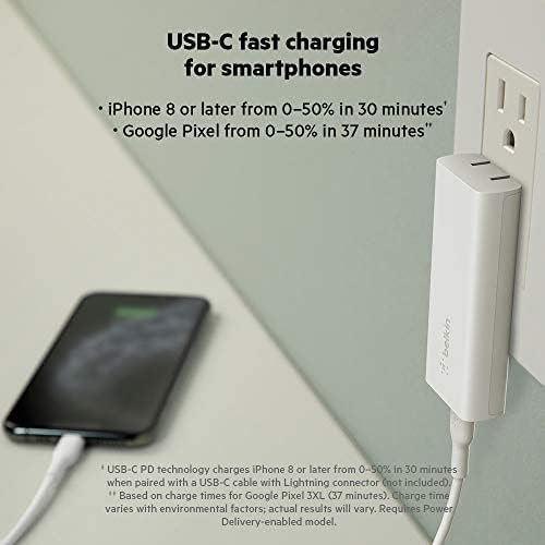 Belkin GaN Wall Charger 20W Fast Charging PD USB C Power Delivery for iPhone 15, 14, 13 & 12 Pro, Pro Max, Mini, iPad, AirPods, Galaxy S22, S21, Plus, Ultra, and More