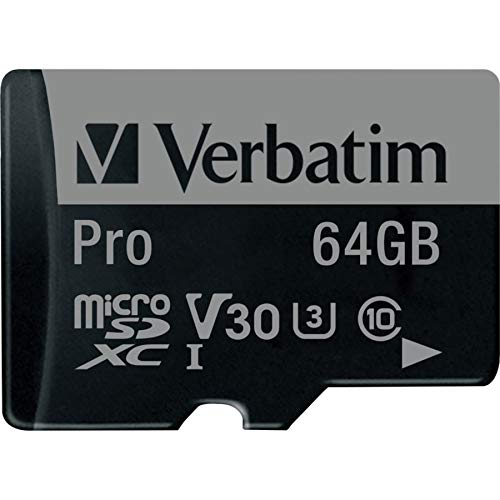 Verbatim 64Gb Pro 600X Microsdxc Memory Card With Adapter, Uhs I V30 U3 Class 10