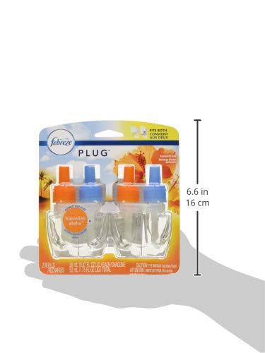 Febreze Odor-Fighting Fade Defy Plug Air Freshener Refill, Hawaiian Aloha, (2) .87 Fl. Oz. Oil Refills