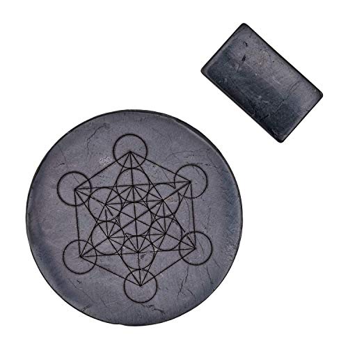 Shungite Plates For Cell Phones, Tablets, Laptops | Shungite Stone Stickers For Electronics With Sacred Geometry   Set Of 2, Lar