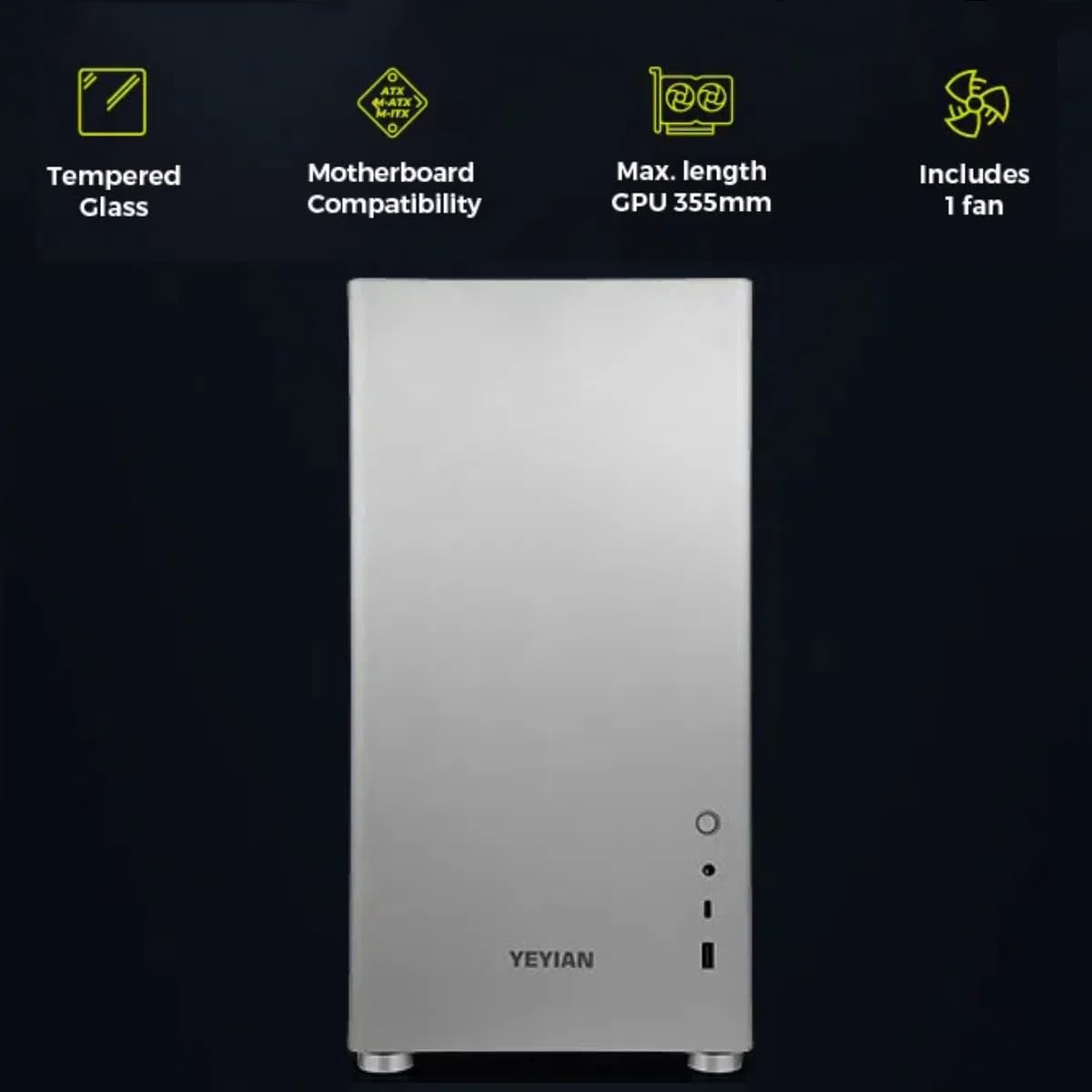 Yeyian Atx Gaming Pc Case Hussar Plus, Atx/Micro Atx/Mini Itx Tower Case With Tempered Glass Side Panel, Dust Filter | Vertical