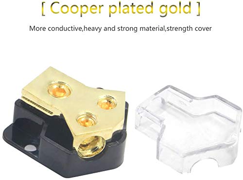 Rkurck Power Distribution Block, 2 Way 0/2/4 Awg Gauge In, 4/8/10 Gauge Out, 2 Way Car Audio Stereo Amp Distribution Connecting