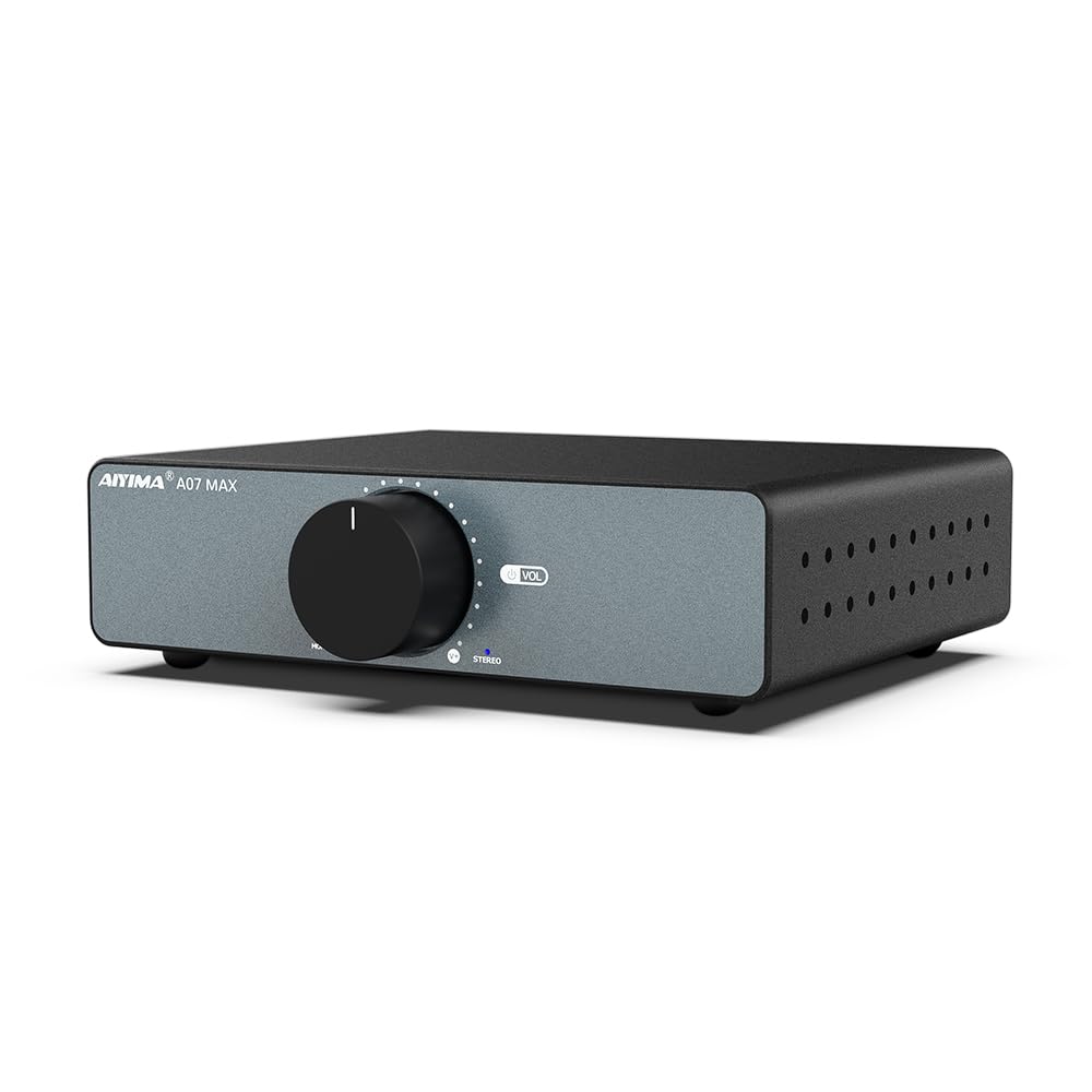 Aiyima A07 Max 2 Channel Amplifier Home Audio 300W+300W Tpa3255 Class D Power Amp Bridgeable Mono Stereo Amplifier 600 Watt With 3.5Mm Line Output For Passive Bookshelf Desktop Speakers+Power Adapter