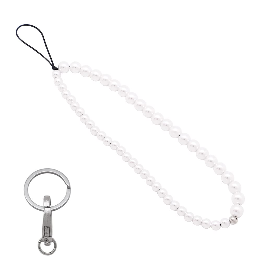 C&L Accessories Beaded Phone Charm Cell Phone Lanyard Wrist Strap Handmade Natural Gemstone (Artificial Pearl)
