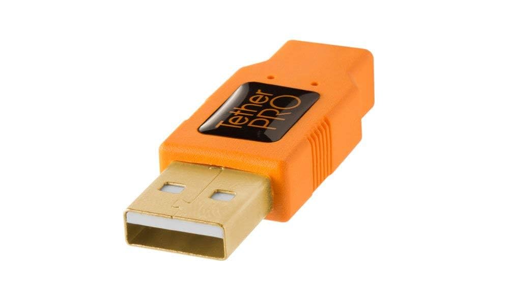 Tether Tools TetherPro USB 2.0 to Mini B 8 Pin Cable | for Fast Transfer Between Camera and Computer | High Visibility Orange | 15 Feet (4.6 m)