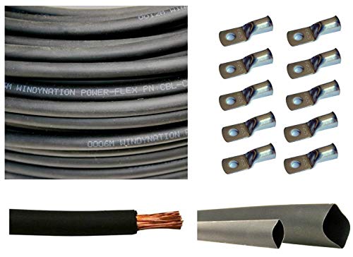 Wni 2 Awg 2 Gauge 20 Feet Black Battery Welding Pure Copper Ultra Flexible Cable  5Pcs Of 516  5Pcs 38 Copper Cable Lug Terminal