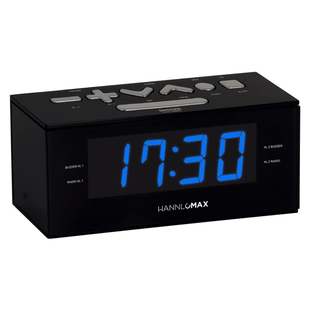 Hannlomax Hx 144Cr Alarm Clock Radio, Pll Am/Fm Radio, 1.2'' Led Display, Digital Clock With Dual Alarm, Ac Operation Only. (Bla